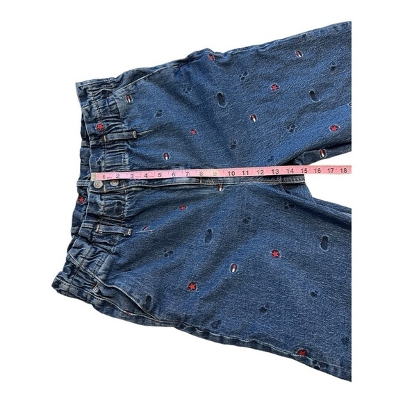 Tommy Hilfiger High Rise Paper Bag Style Mom Jeans With  Embroidery - Size 14 - Picture 14 of 16